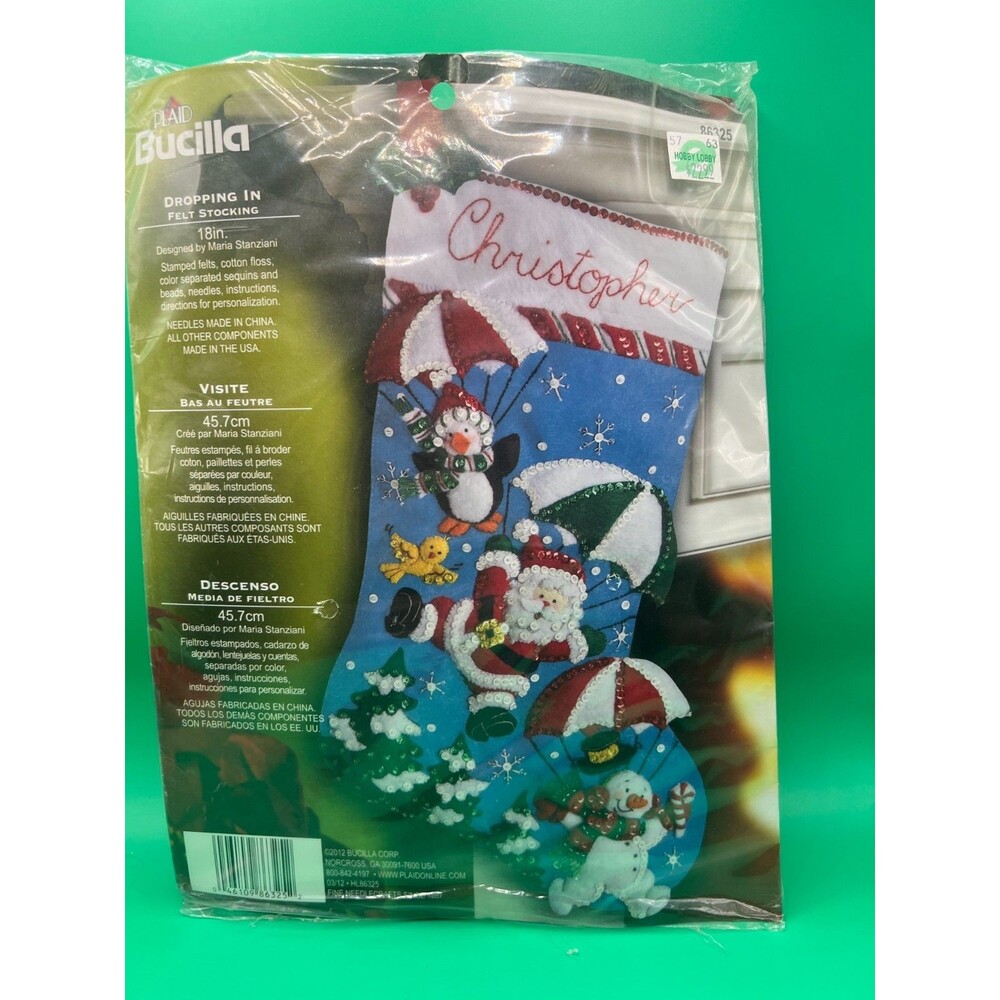Bucilla Dropping In Stocking Kit-RETIRED/2012-Tri-lingual instructions